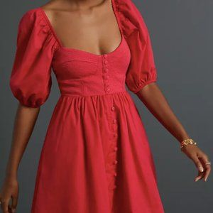 Anthropologie Maeve Puff-Sleeved Sweetheart Mini Dress